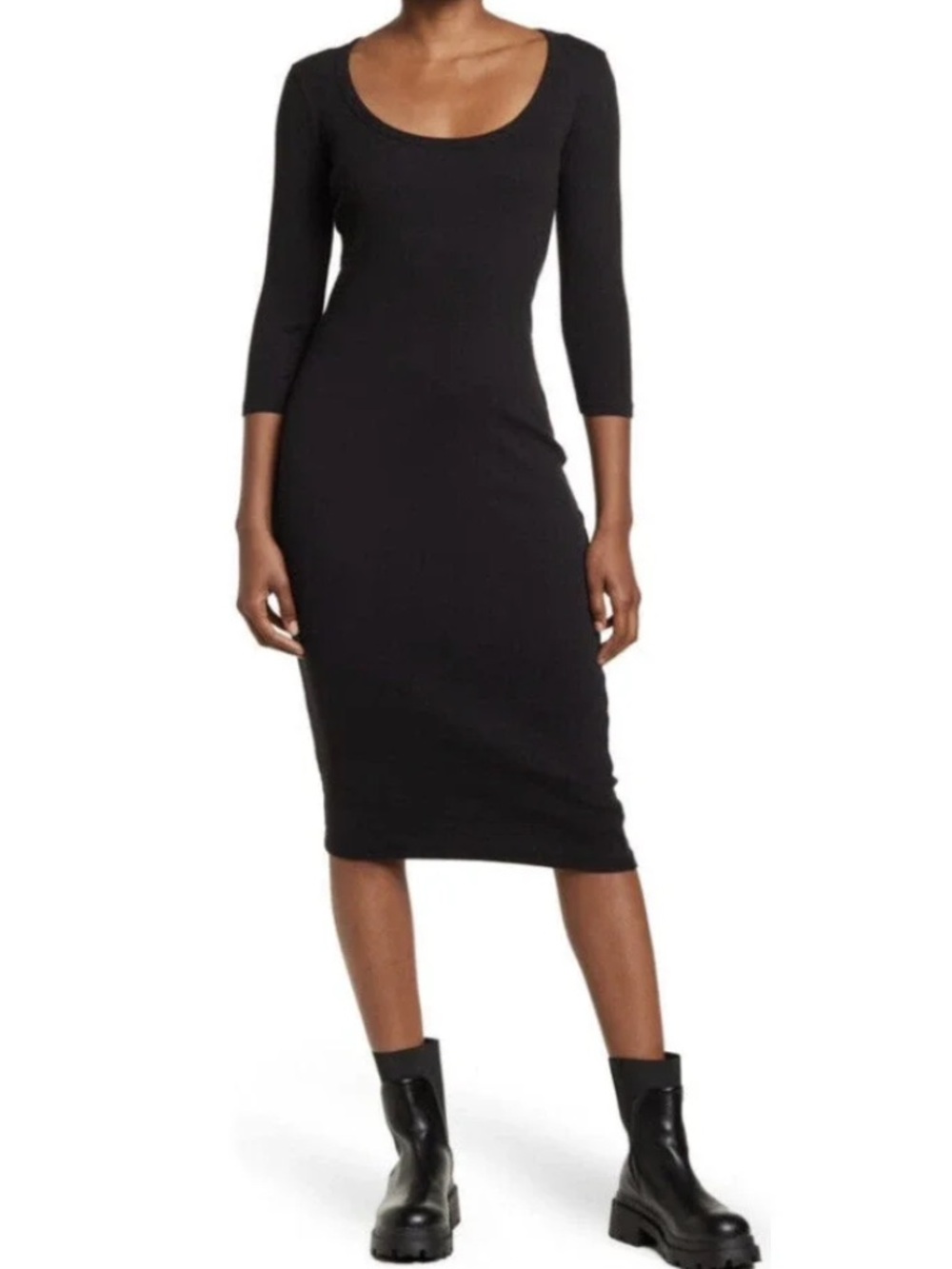 James Perse Ribbed 3/4 sleeve midi dress